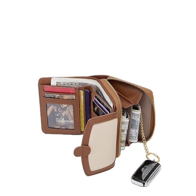 Damen-Dreifach-Portemonnaie PU-Leder Diebstahlschutz Reißverschluss Münzfach Großer Kartenhalter Clutch-Geldbörse