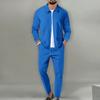 Men's Autumn Youth Waffle Zipper Pocket Flip Collar Slim Fit Cardigan Jacket Set