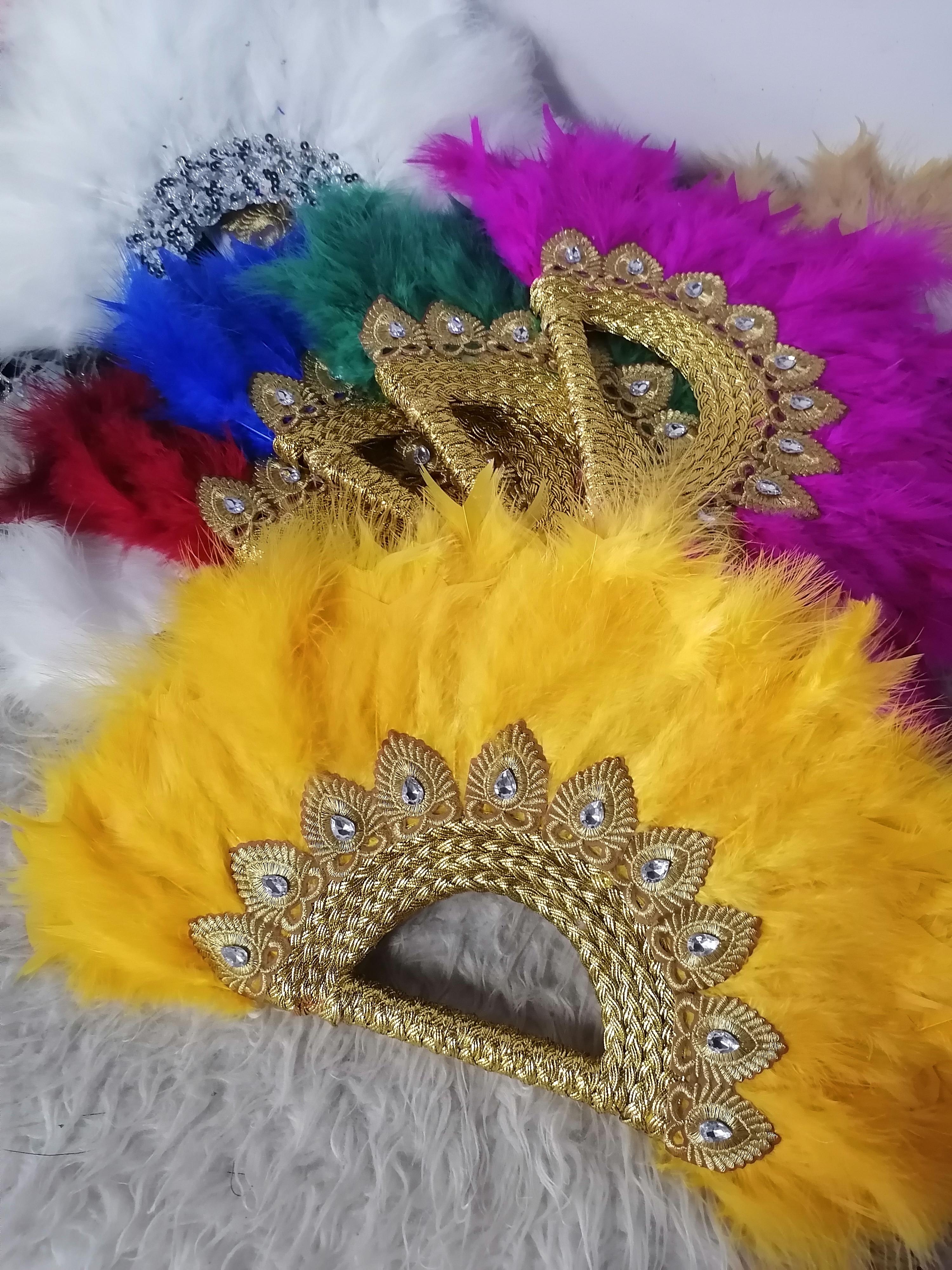 

Big Size African Blue Feather Fan for Ladies, Wedding Feather Fan for Bride, Double Side Feather, Nigerian Stones Dance Handfan 32CMX55CM