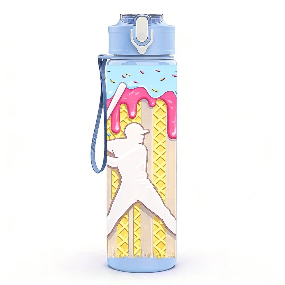 1PC Baseball Batter Player Silhouette Print 750ml Color Plastic Sports Water Bottle Leakproof Flip Straw Lid Suitable for Sports Office Home Use
