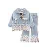 Ensemble Denim et Dentelle pour Filles - Veste et Jean Tenue 2 Pièces