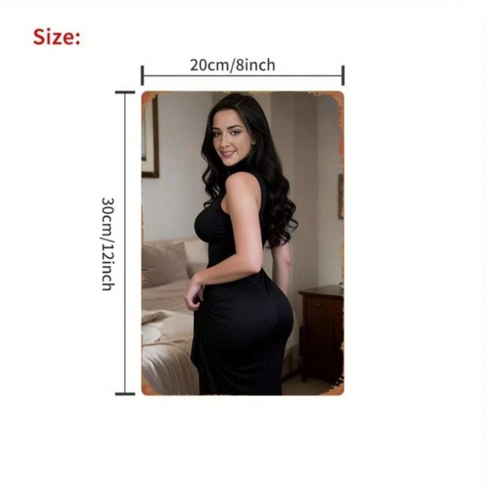 Metall Wandkunst Poster 8x12 Zoll Profilporträt einer Frau Schwarzes Kleid Schlafzimmer Dekor Bild