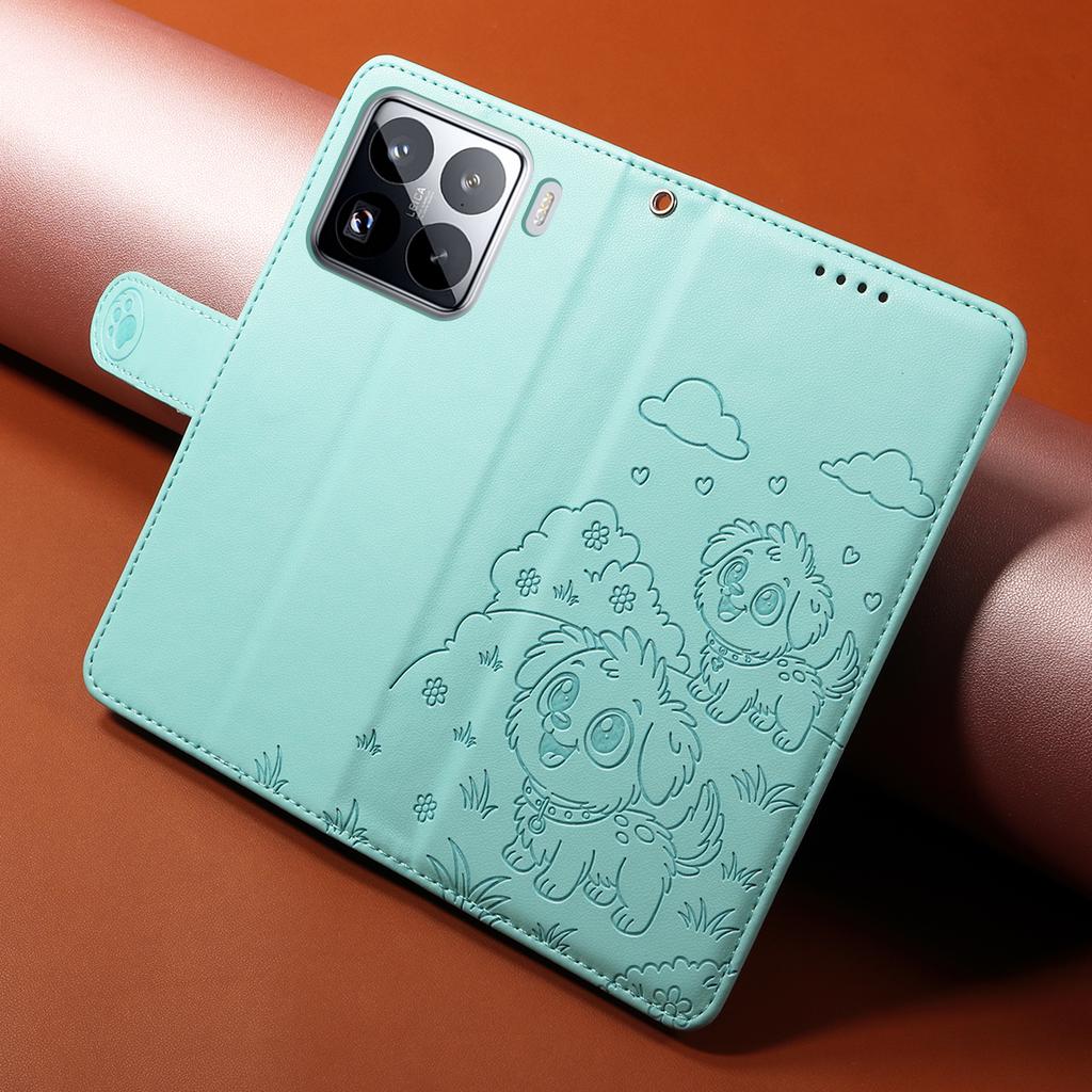 For Xiaomi 15 Pro Case RFID Blocking Imprint Dog Pattern PU Leather Phone Cover with Wrist Strap