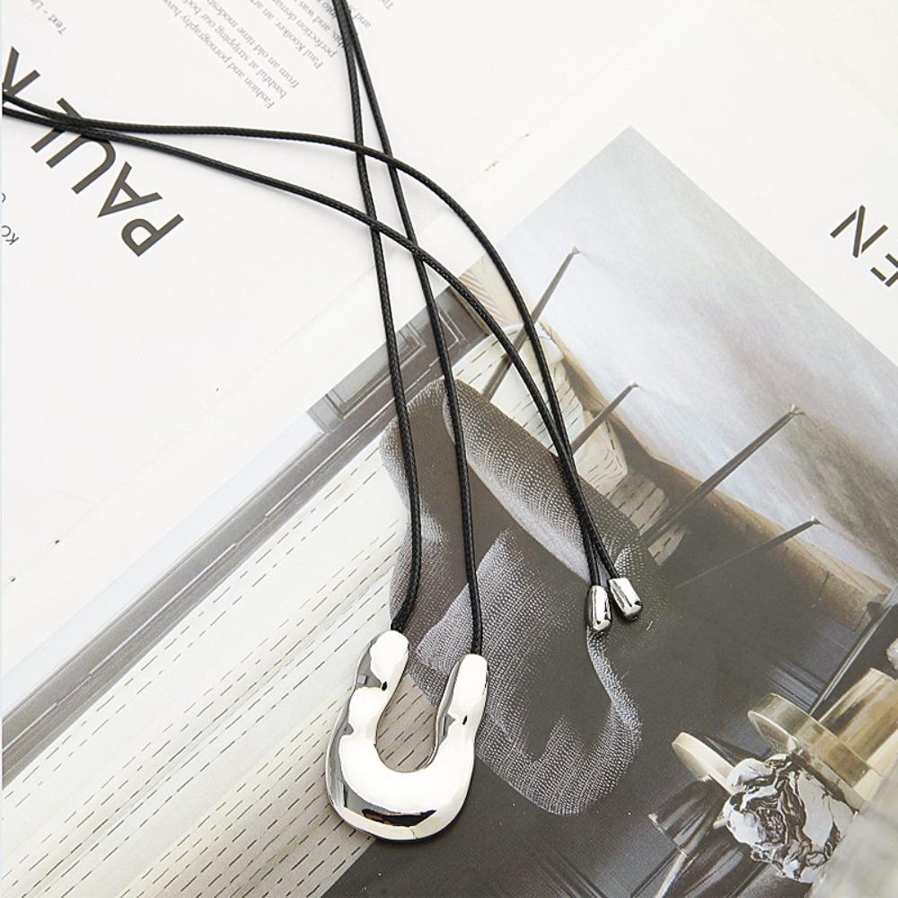 U-Shape Metal Pendant Necklace Irregular Sweater Chain New Long Leather Rope Necklace  Gifts