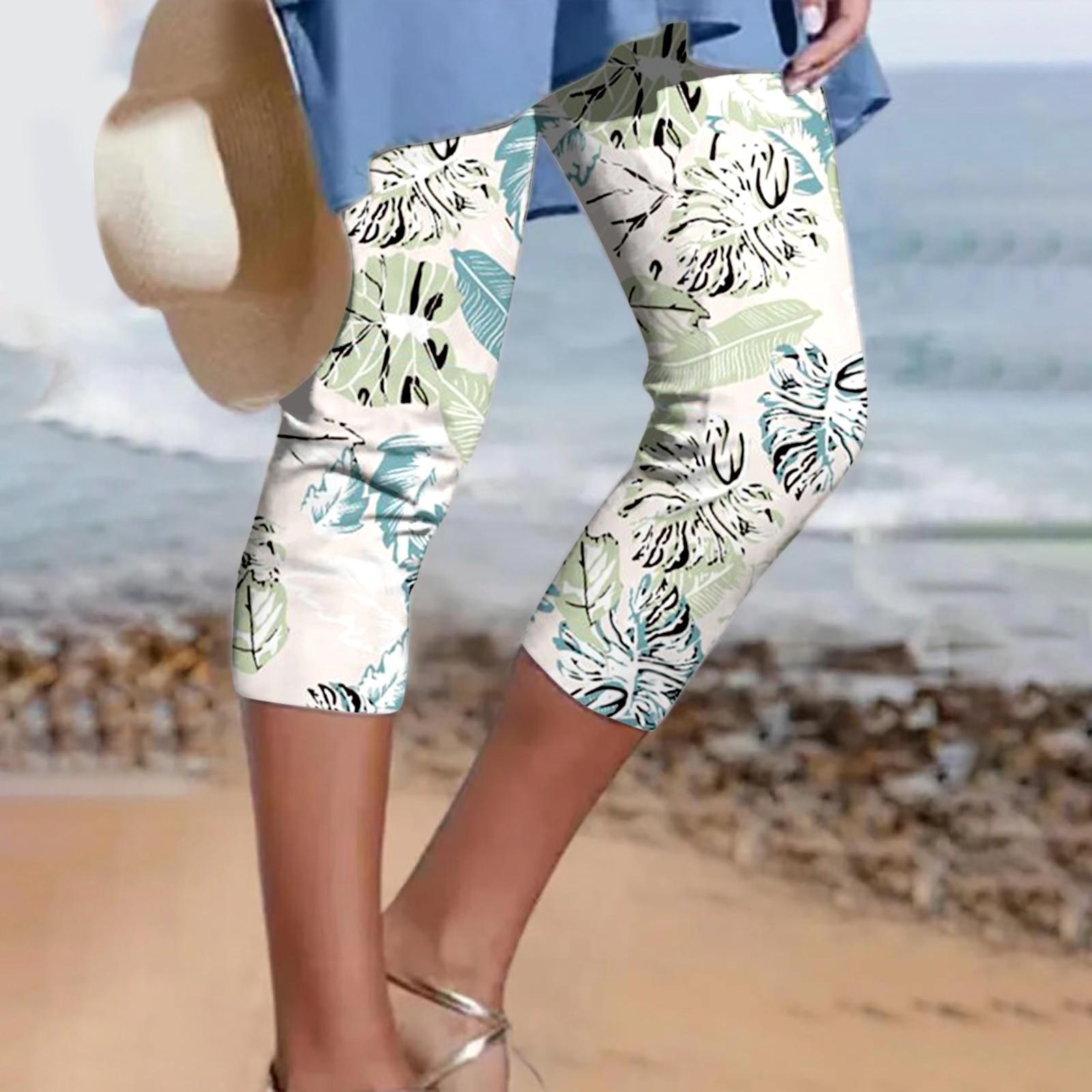 

Женские модные тонкие леггинсы с принтом, летние пляжные капри, брюки XXL