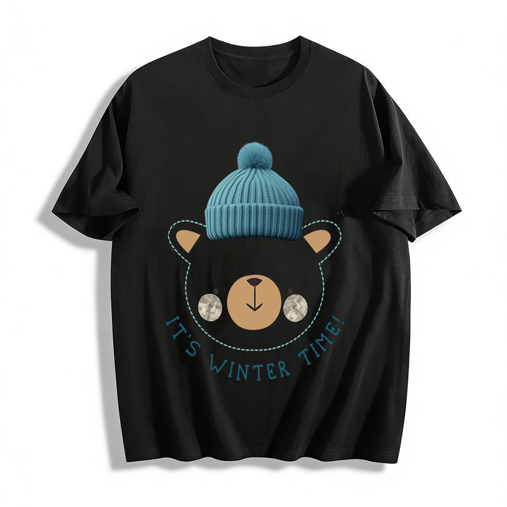 

Kids Winter Bear Knit Hat Print Top Cute Casual Warm Fall Winter Pullover For Boys Girls Pure cotton T-shirt XXS
