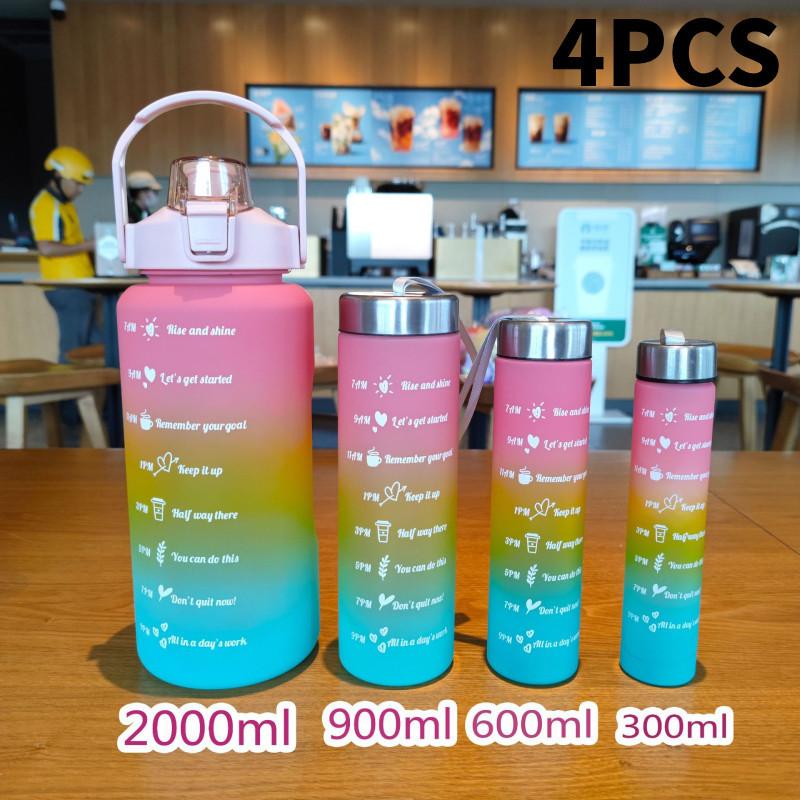 

Set 3002000ml Fourpiece Plastic Water Bottle Cartoon Sealing Straw Drinking розовый