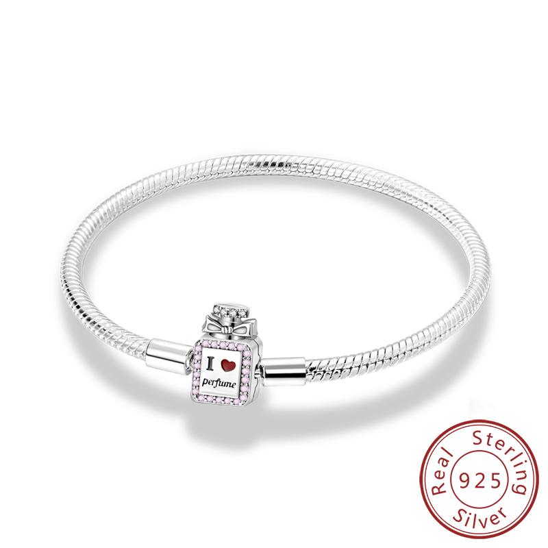 Original 925 Silver Bracelets 17-20CM Love Heart Flowers Butterfly Charms Beads Bracelet For Women Fashion Jewelry Gift