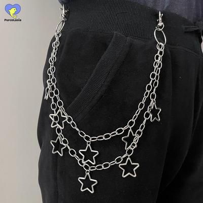 Catena Pantaloni Stelle per Donne Uomini Metallo Rock Pantaloni Hipster Jeans Portachiavi Pancia Anello Clip Frangia Accessorio Artistico