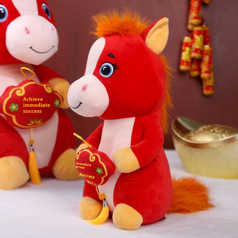 1Pcs Festival Gift 2026 Year Mascot Red Little Horse Plush Toys Cozy Horse Doll Ornament Lively Cute Desktop Pets