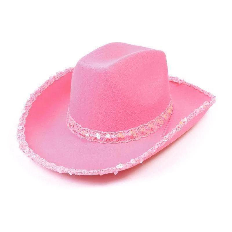 Cappello da Cowboy Rosa con Corona Bordata d'Argento per Festa in Maschera