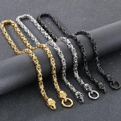 Punk Edelstahl 6MM Breite Gliederkette Halskette Männer 72CM Lange Herren Halsketten Mit Totenkopf Kopf Gesicht Schmuck Zubehör Halsband Mann