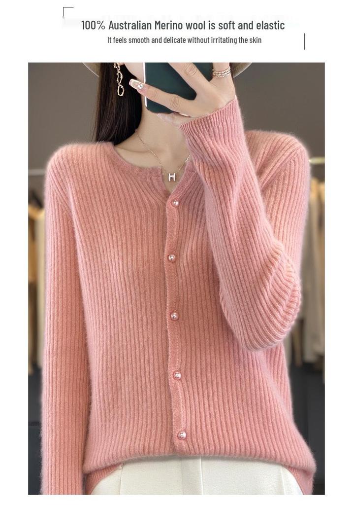 Women's Striped Wool Cardigan - New Autumn/Winter Style, Half-Open Collar, Short, Slimming Knit Cashmere Jacket