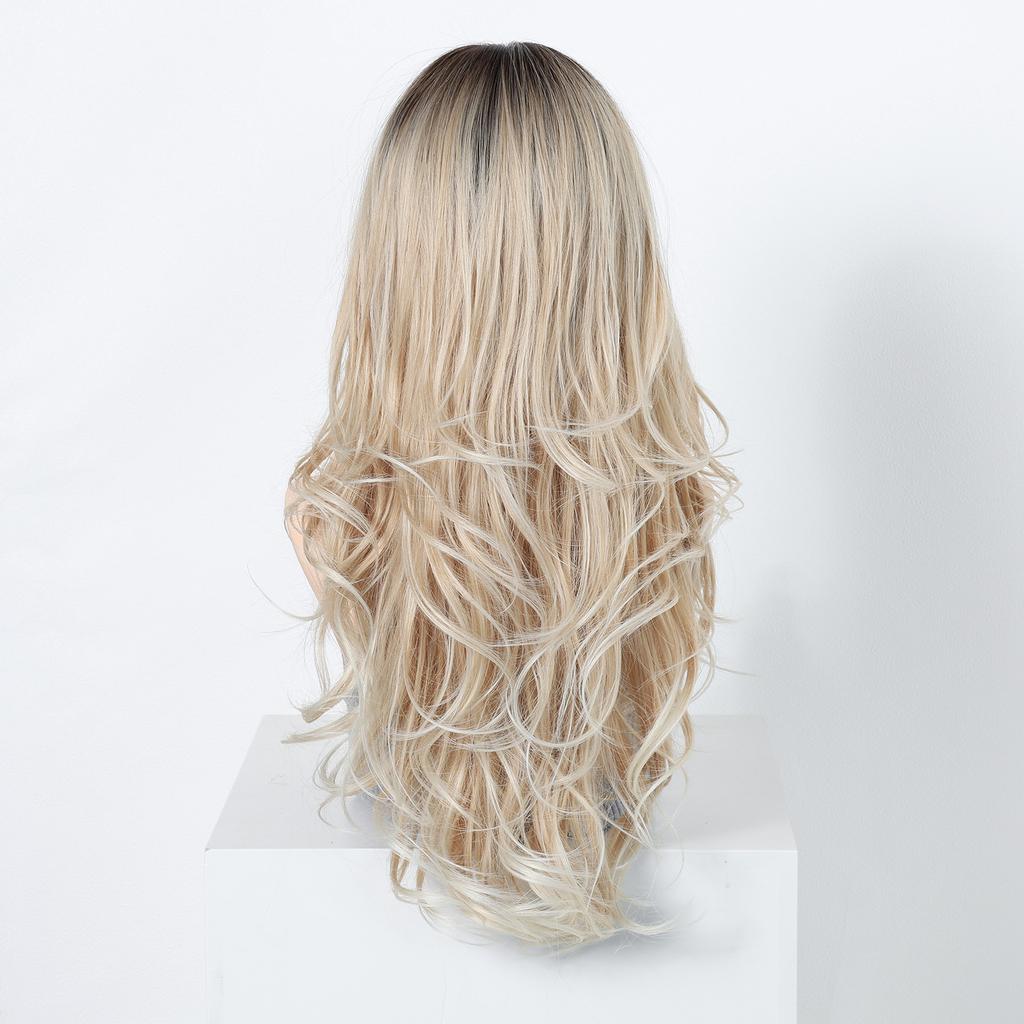 European And American Wind And Wind Gradually Change Platinum Long Curly Hair Wig Eight-Character Bangs Fluffy Natural High Temperature Silk Material