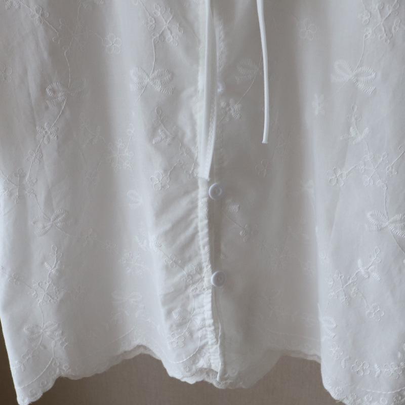 Korean Lace Jacquard Tie-Up Bubble Sleeve Women's Shirt - Summer 2025 Collection