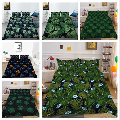 Pościel 3D Green Leaf Plant Down Quilt Cover i poszewka na poduszkę 2 lub 3 kawałki tkaniny z mikrofibry z zamkiem błyskawicznym Zmywalna, supermiękka dekoracja domu