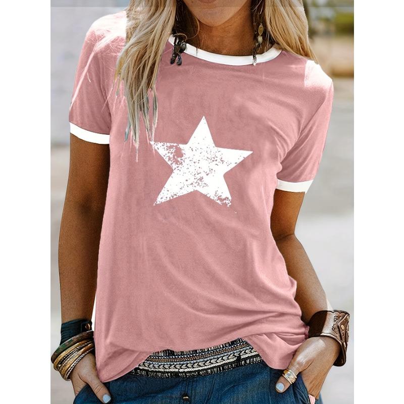 

Spring and summer new positioning printed round neck short-sleeved loose casual women s tops bottoming T-shirt comfortable and fashionable S