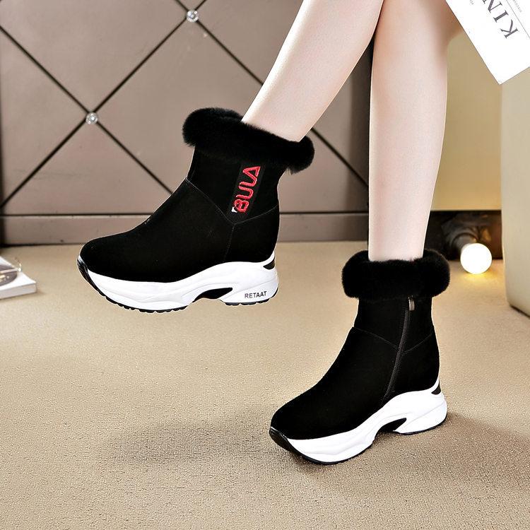 thick-soled snow boots for women, winter versatile casual slope heel velvet and cotton, inner height-increasing cotton shoes for women