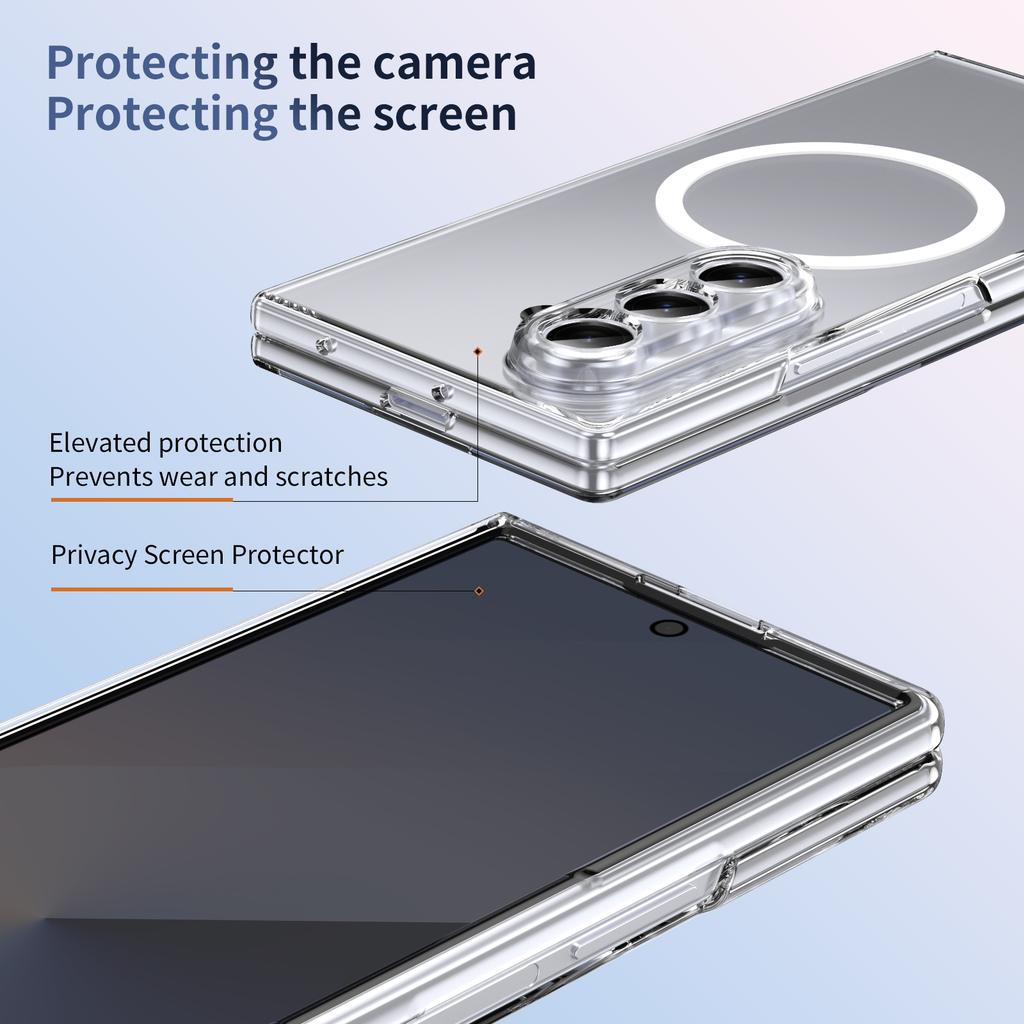 Ultra Thin Clear Magnetic Case for Samsung Galaxy Z Fold 7 with Anti-Privacy Tempered Glass Screen Protector