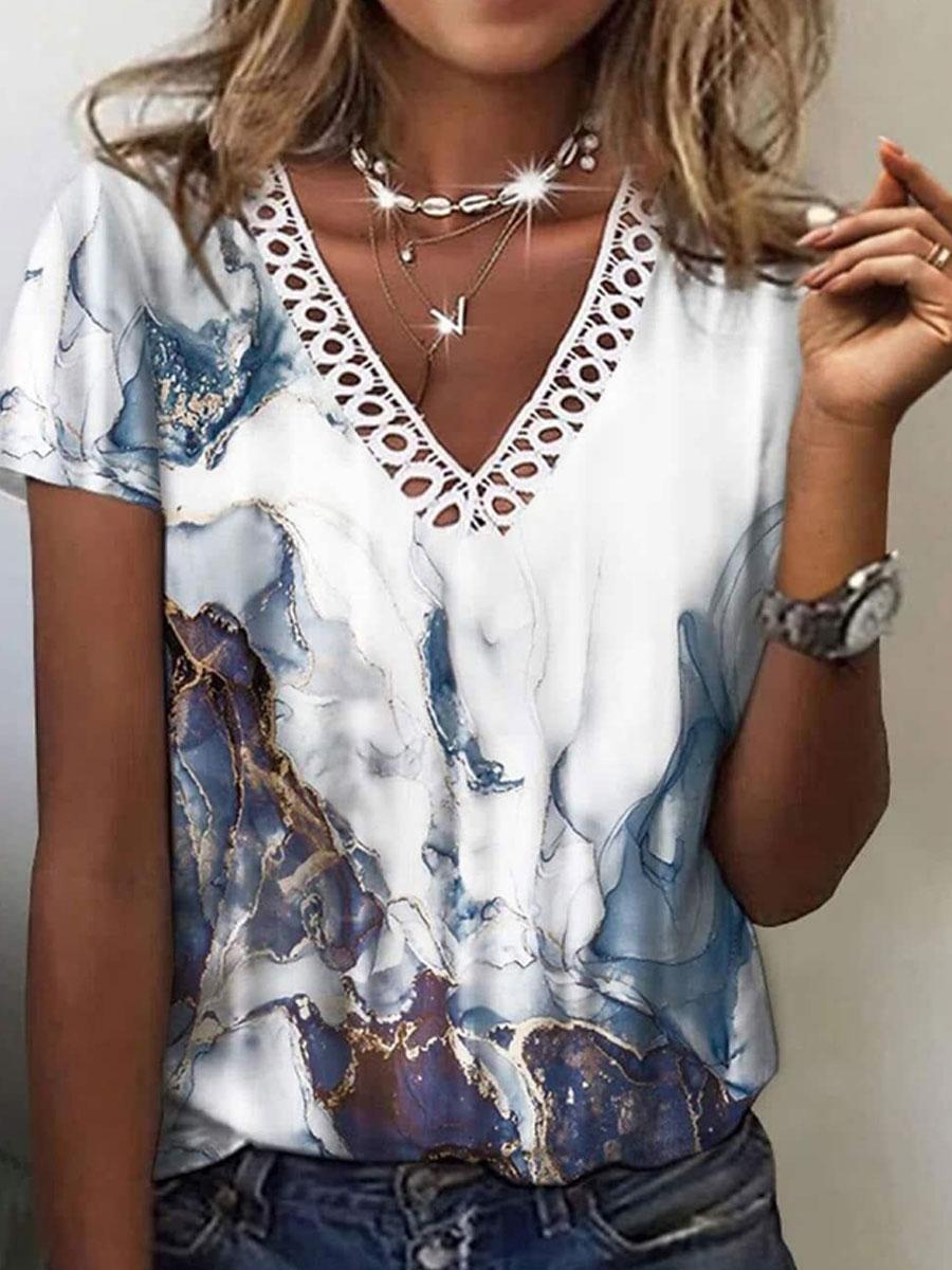 Plus Size Women s Casual Loose Summer Women s T-Shirts Casual Loose Short Sleeves T-Shirts Women Fashion Elegant Tops L синий