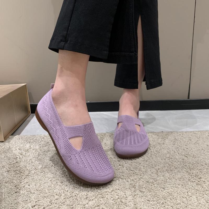 Fashion Women's Summer 2024 Simple Round Toe Design Anti-Slip Flat Low-top Shoes Outdoor Casual Comfortable Breathable Women's Shoes