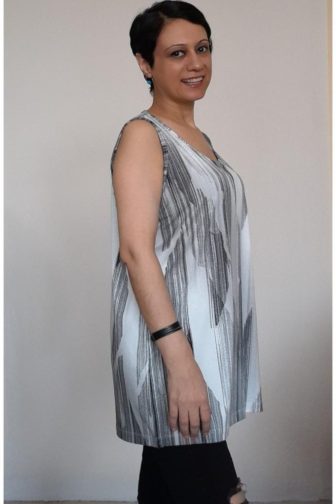 Damenstil Übergröße T-Shirt Weiß Schwarz Gemustert Dicke Träger Gekämmte Baumwolle Viskose T-Shirt