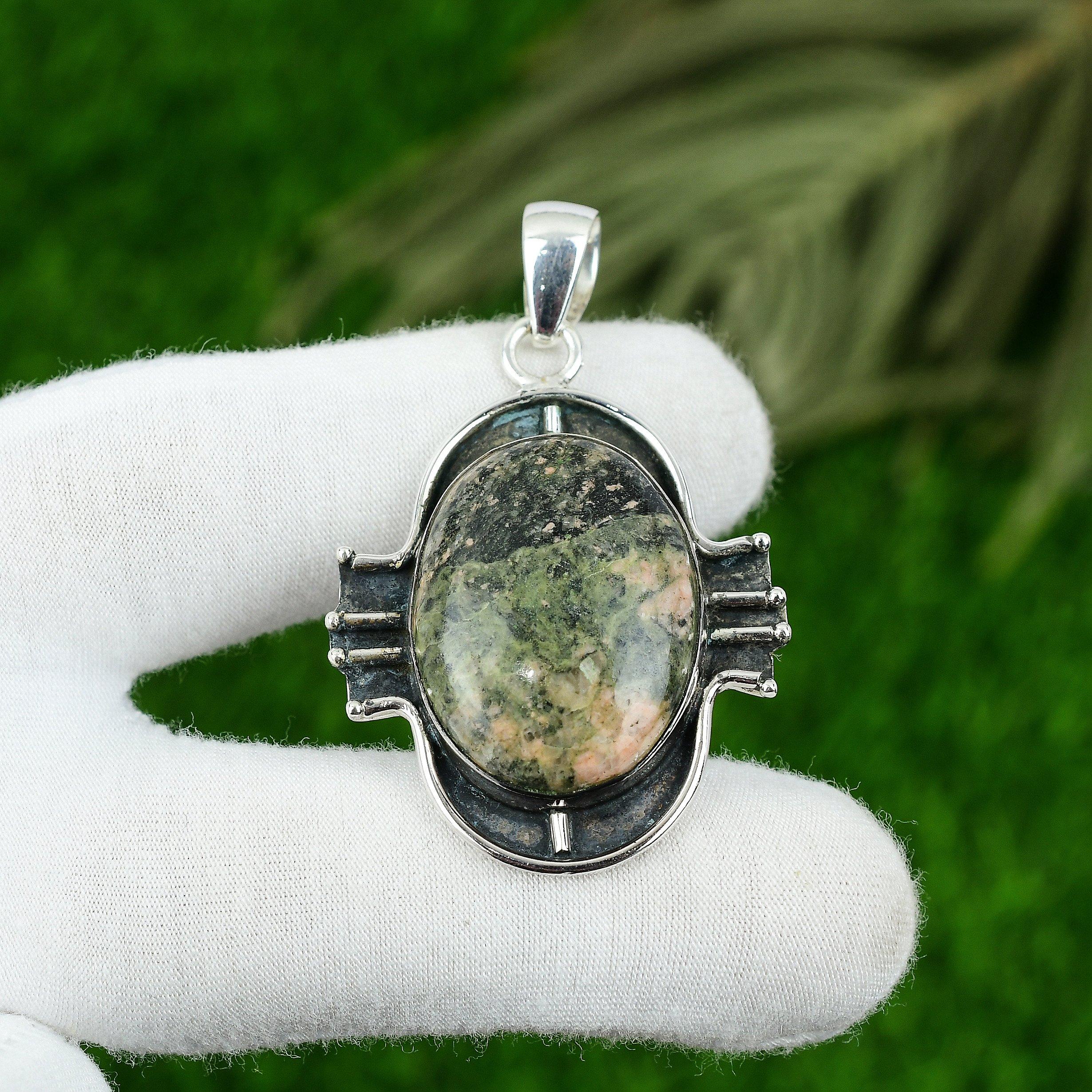 

Unakite Stone Sterling Silver Bezel Daughter Birthday Elegant Pendant Jewelry