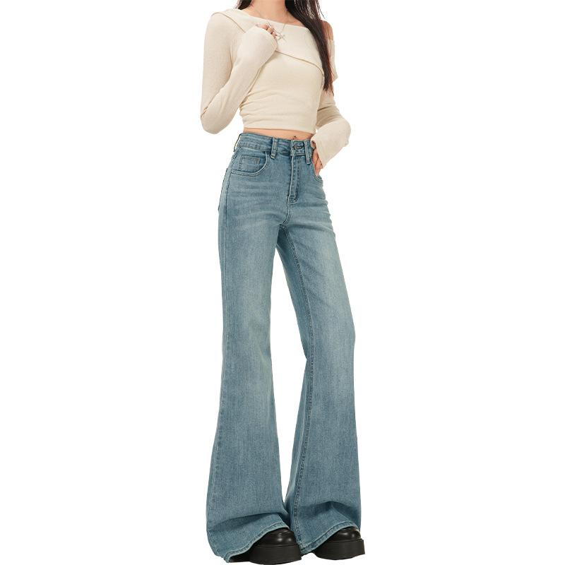 Spring new basic fashion sense gentle pure desire wind autumn and winter light color micro-horn jeans women Yichun