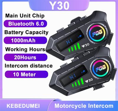 1/2Pcs Y30 Motorcycle Intercom Bluetooth 6.0 Headset Helmet Moto Intercomunicador For 2 Riders Voice Control Earphone 1000mAh
