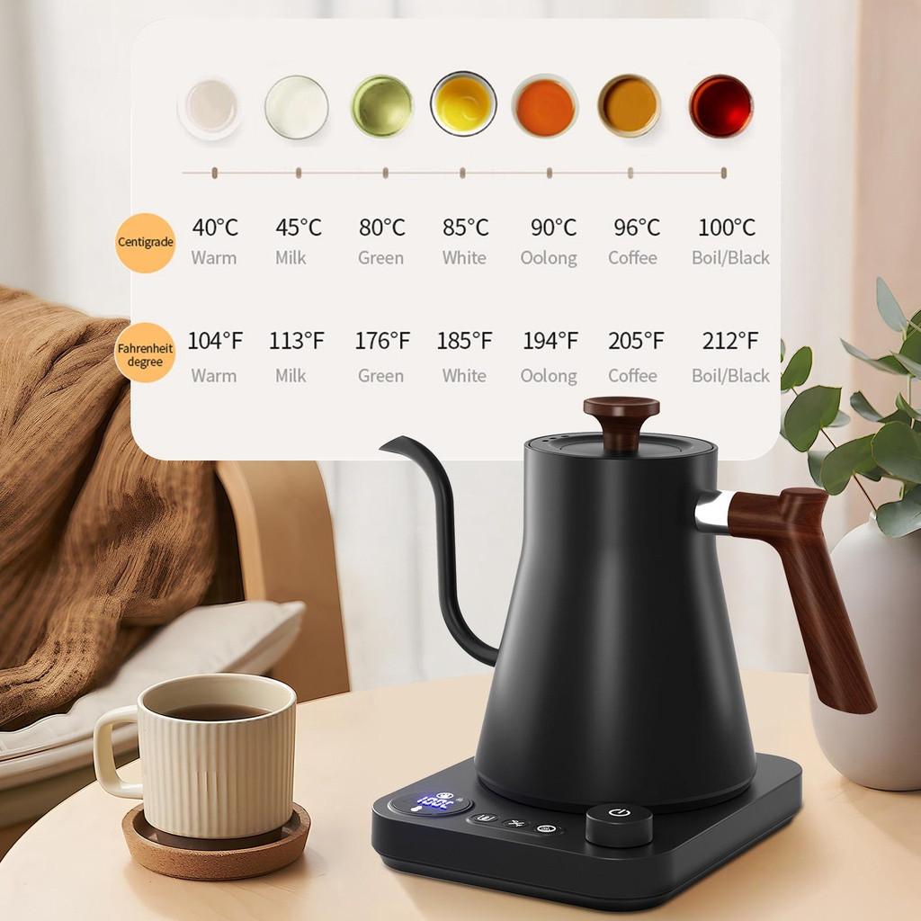 1200W High Power Electric Gooseneck Kettle Stainless Steel Inner Water Boiler NTC Temperature Control LCD Display Tea Kettle