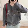 Autumn Winter Cardigan Fashion Round Neck Korean Style Retro Color Block Jacquard Knit Loose Sweater New Coat