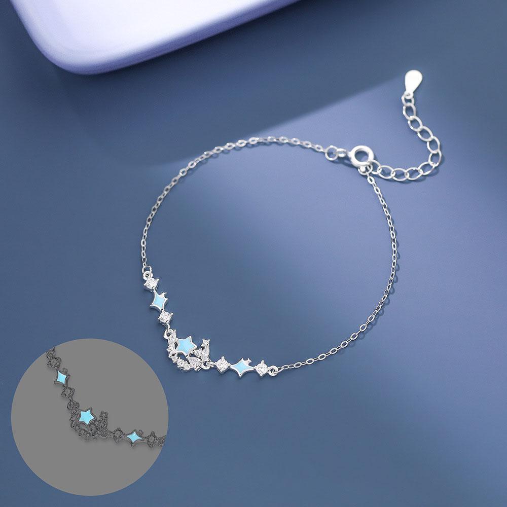 S925 Sterling Silver Zirconia Blue Luminous Star Bracelets Jewelry for Women Girls Gift Accessories YB-XY-878