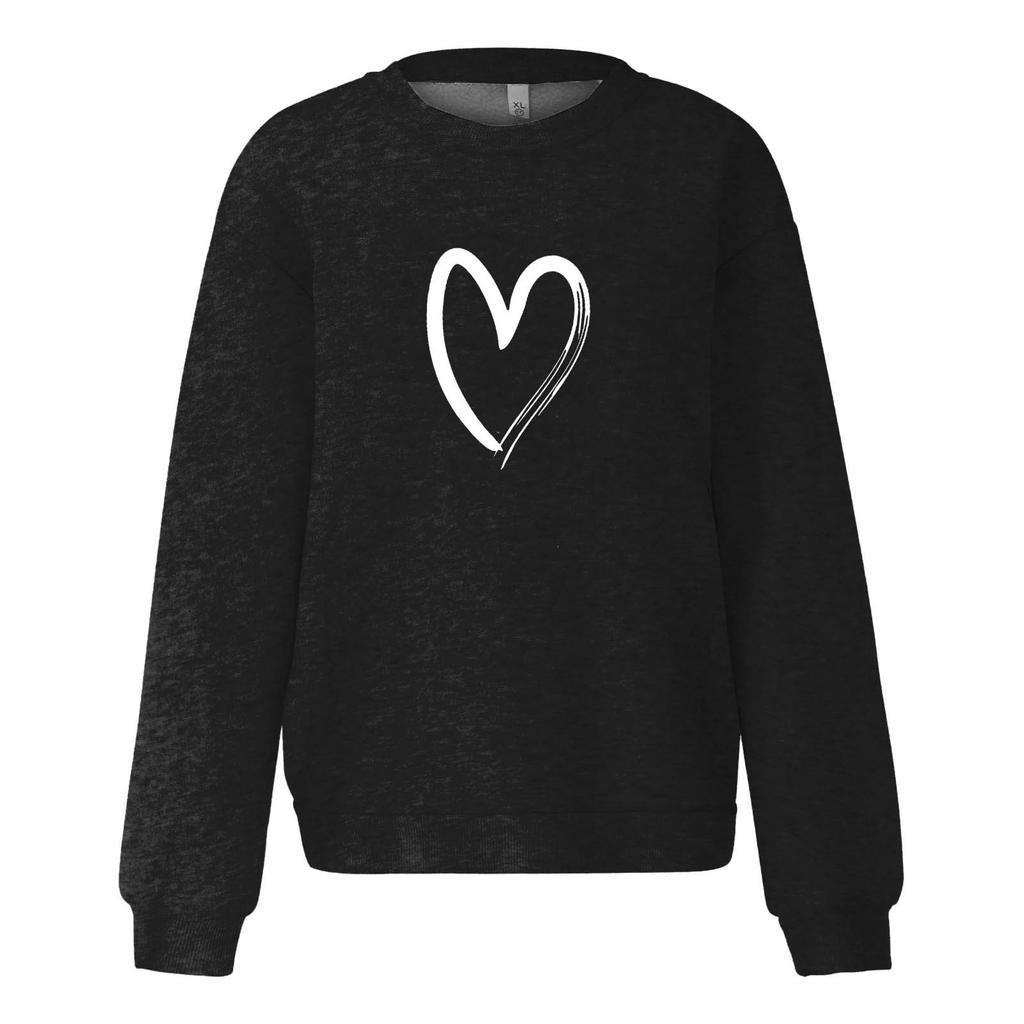 Damenmode, lässig, einfarbig, langärmelig, bedruckter Pullover zum Valentinstag