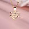 1 Pc Golden Color 26 English Letter Heart Necklace Rose Flower Pendant Wedding Band Jewelry Valentine's Day Gift