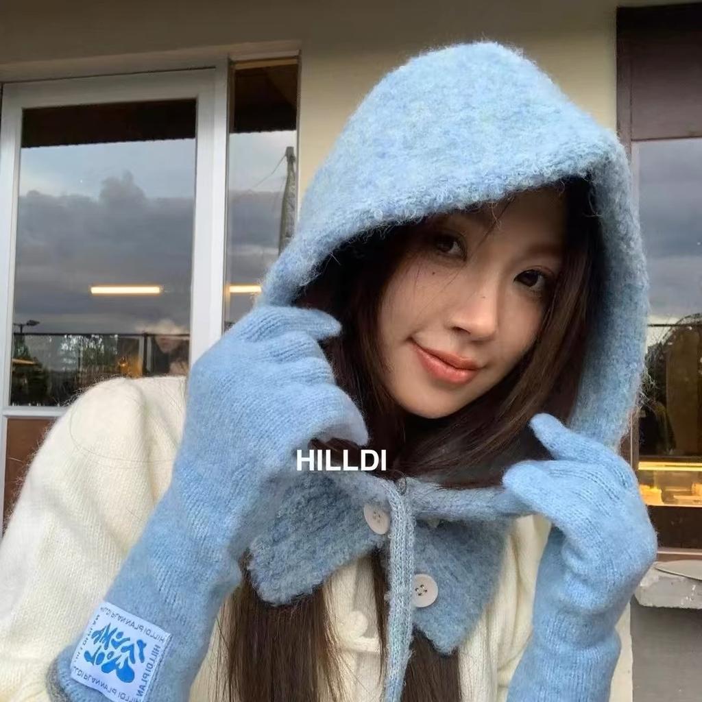 New Korean Balaclafa Hat Scarf Integrated Women's Autumn and Winter Warm Ear Protection Hooded Scarf Needle