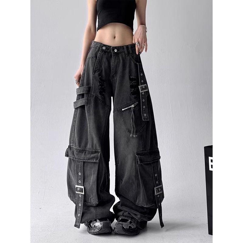 Black Jeans Women American Style Y2K 90S Vintage High Waisted Jean Straight Trouser Streetwear Casual Loose Wide Leg Denim Pants