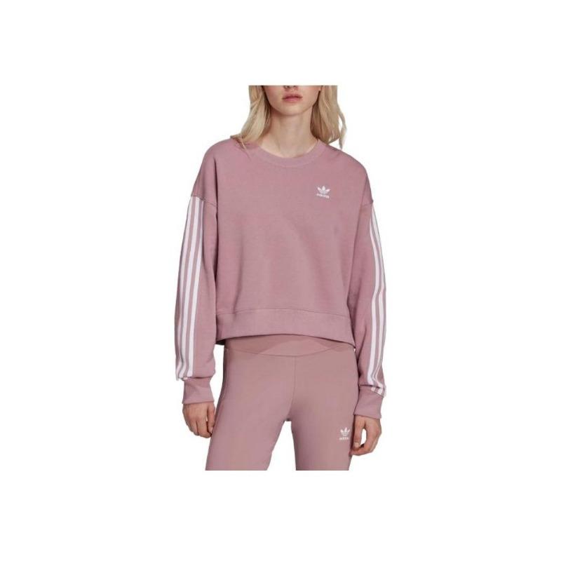 adidas Originals Logo Print Cropped Comfortable Breathable Pullover Sweatshirt Women Tops Purple-Red HC2027