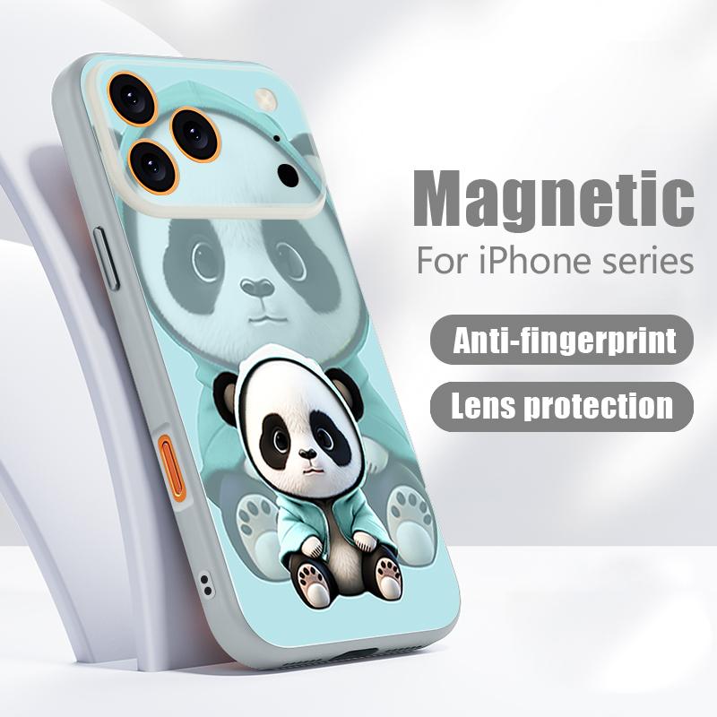 Blue Coat Panda Pattern Case For iPhone 17 Pro Max Magnetic For Magsafe Skin Feeling Cover For iPhone 16 15 14 13 Pro Max