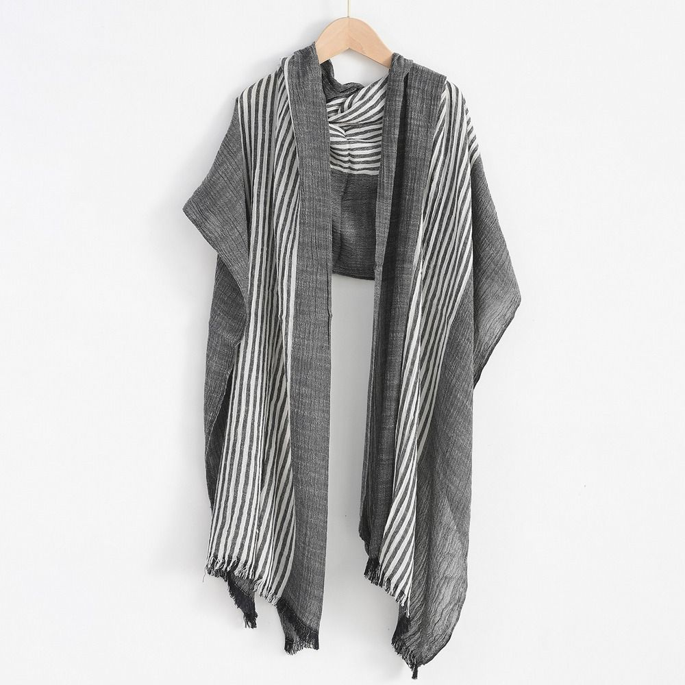 Luxury Cotton Linen Yarn-dyed Winter Men's Scarf Striped Soft Thin Long Shawl Tassel Neckerchief Wrap Autumn Winter Warm