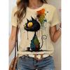 Moda Donna Girocollo Manica Corta Stampa Colore 3D Casual T-shirt Casual a Manica Corta Girocollo