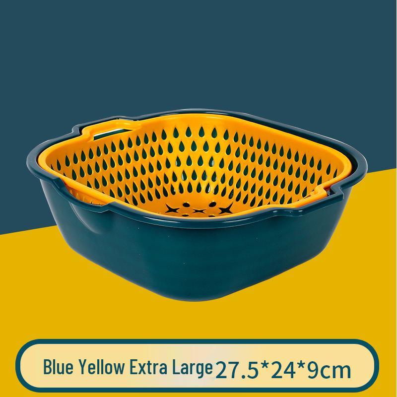 Double-Layer Drain Basket Set: 6-Piece Creative Kitchen Vegetable and Fruit Wash Basin
