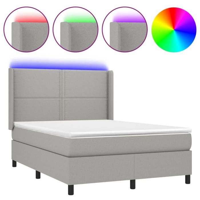 VidaXL Slatted Bed Base with LED Mattress, Upholstered Bed, Double Bed, Adult Bedroom Interior Bed, 3138229