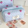 Women Cosmetic Bag Cute Zipper Blue Pink Strawberry Travel Organizer Toiletry Makeup Storage Pouch Handbag Ladies Zipper Bag