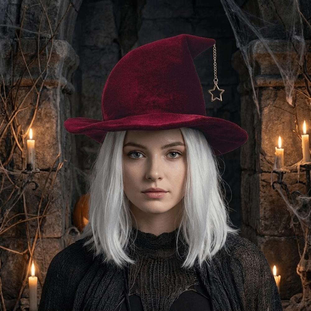 Korean Style Wool Bucket Hat Star Pendant Halloween Hat Vintage Witch Hat Party