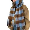 Autumn and winter new blue plaid scarf women's winter warm thickened versatile fringed scarf student shawl