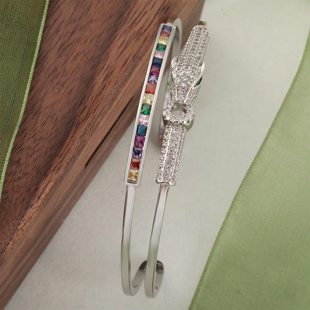 Fashion Light Luxury Zircon Leopard Geometric Open Bracelet Women's High-end Hip-hop Jewelry