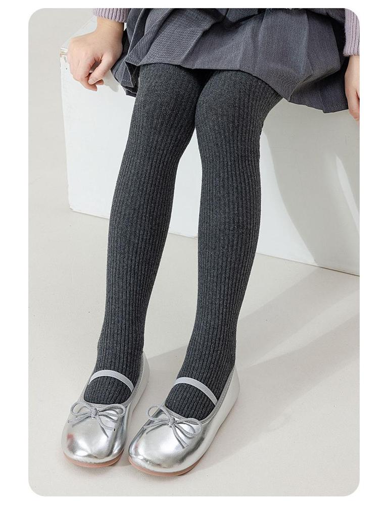 Children's TikTok Style Thin Fleece Tights - Autumn/Winter - Gray/Black Leggings