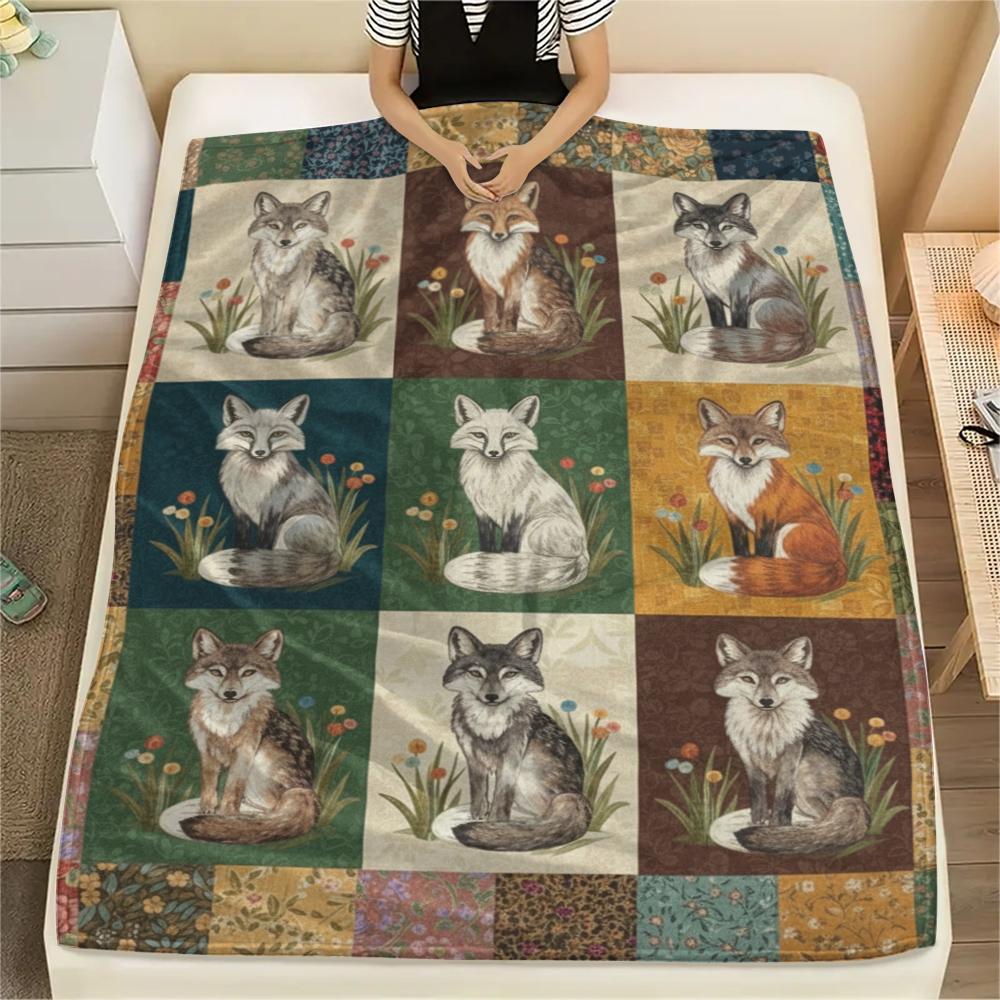 1Pc Patchwork Animal Print Flannel Blanket, High quality Comfortable for All Seasons, Home Decor, Warmth and Comfort, Perfect for Christmas Gifts60