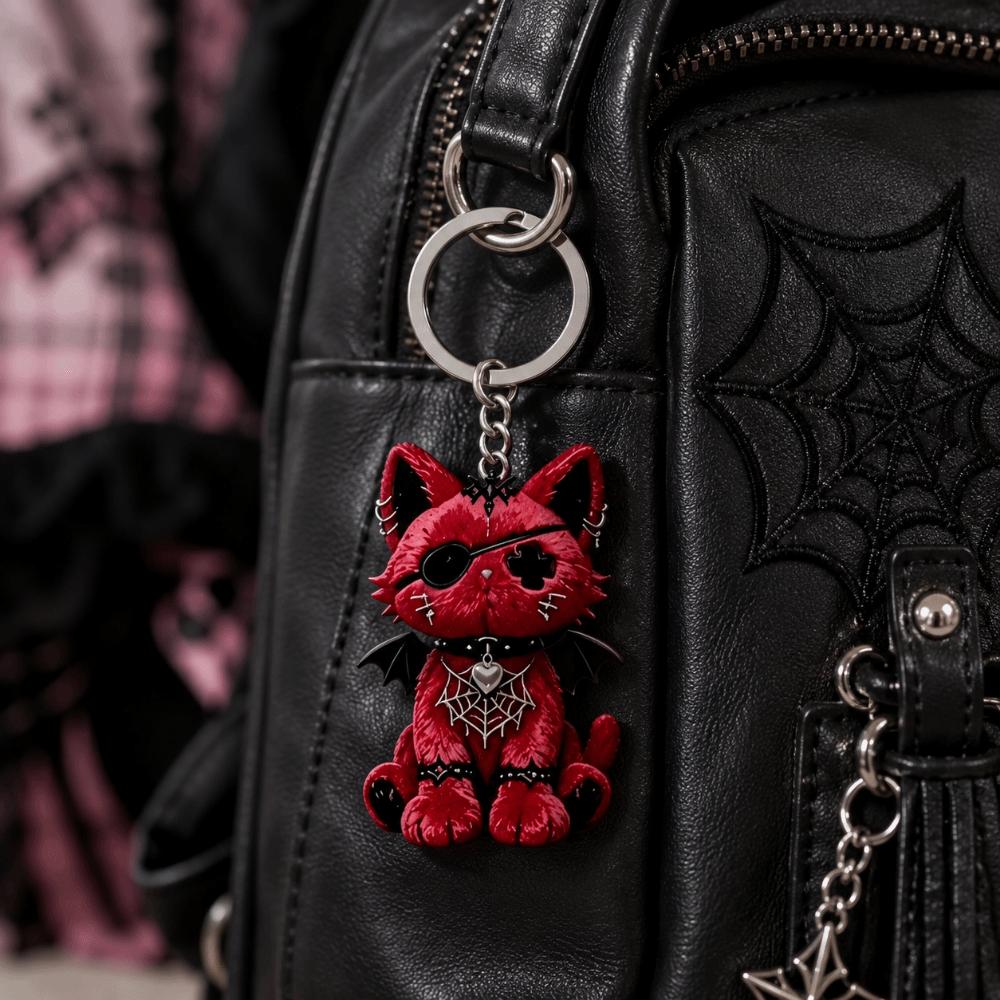 Halloween Gothic Cat Keychain Acrylic Bag Charm Creative Kitten Pendant Bag Decoration