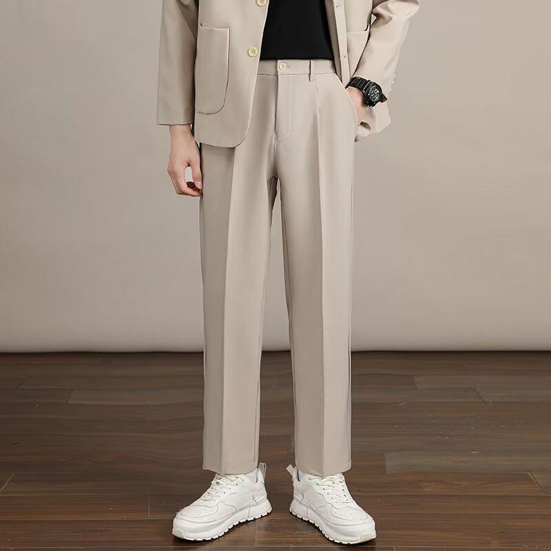 Versatile Ins Business Nine-point Small Trousers Men's Summer Loose Straight Wide-leg Trousers Thin Pants Drape Suit Trousers
